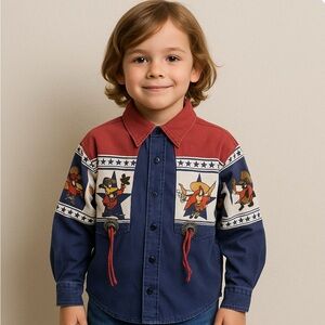 Vintage 1993 Looney Tunes Western Collection Karman Cowboy Shirt L